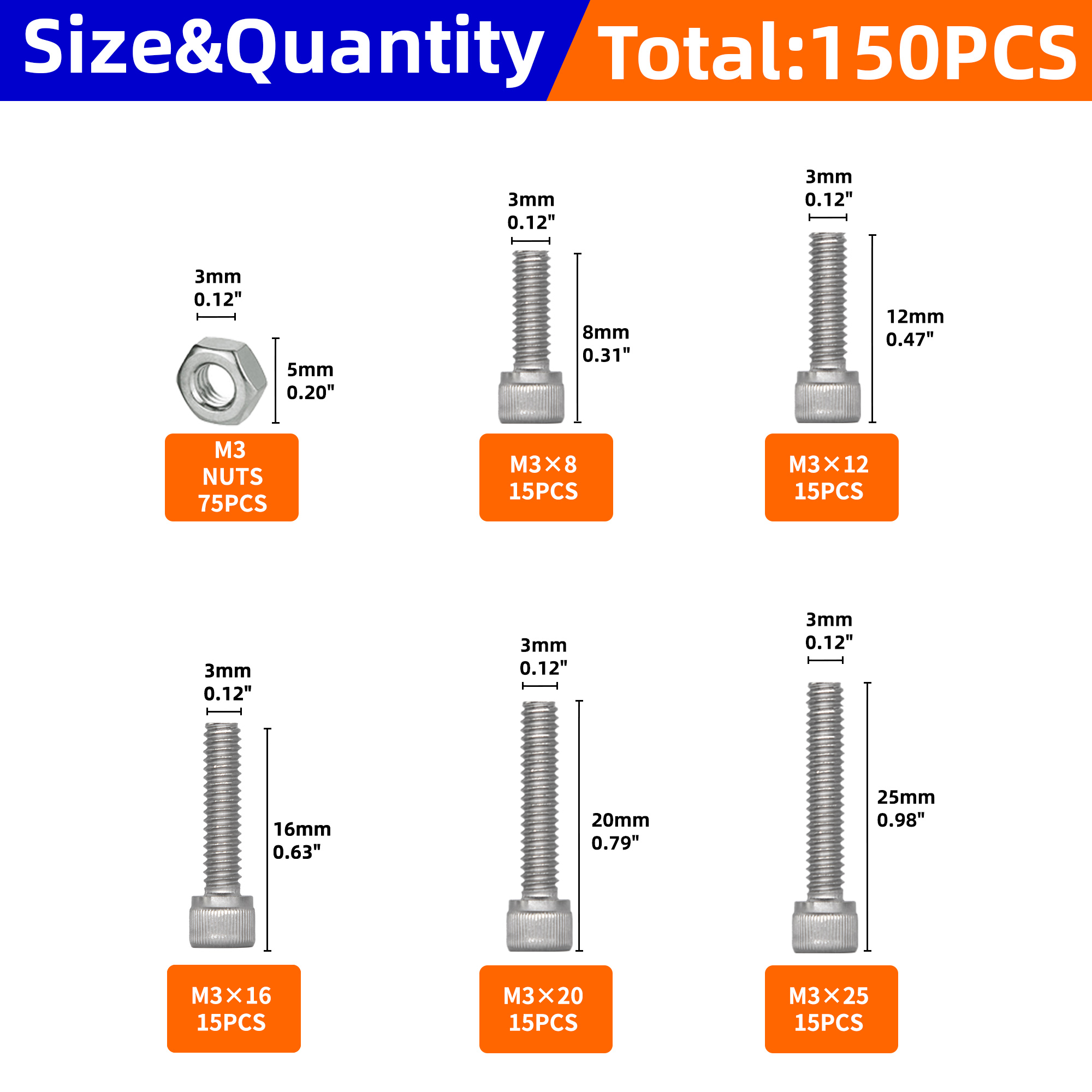 150PCS Hex Head Screw And Nut  - Nuts Mix ulasan dan harga